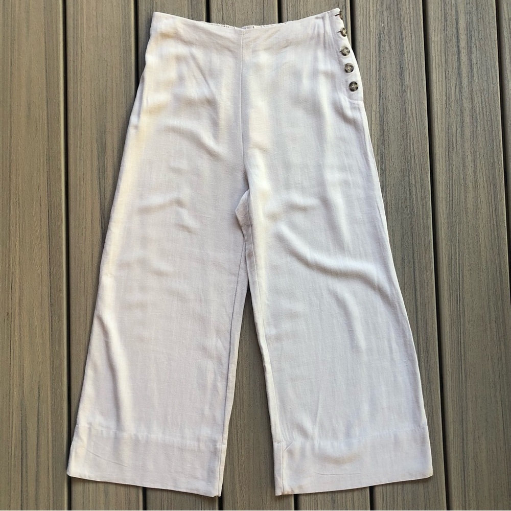 NWT Good Luck Gem Linen BlendvLight Tan Wide Leg Cropped Pants Size L